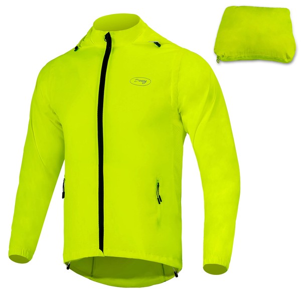 Dooy Men's Cycling Bike Jacket Windproof Vest Lightweight Running Jacket High Visibility Windbreaker with Detachable Sleeves(Yellow,X-Large)