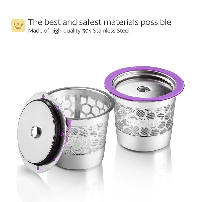 2 Stainless Steel Reusable K Cups with Replacement Pod Holder