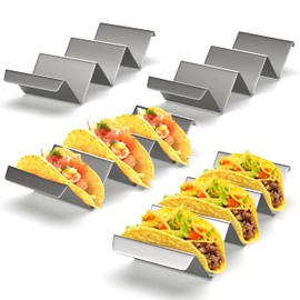 Taco Holder Stand - Set of 4 - Oven & Grill Safe Stainless Steel Taco Racks With Handles - Fill & Serve Tacos With Ease - Taco Trays by Fiesta Kitchen