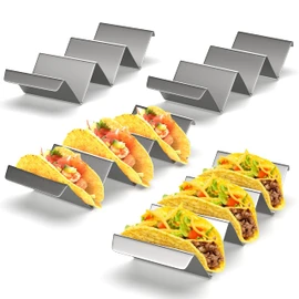 Taco Holder Stand - Set of 4 - Oven & Grill Safe Stainless Steel Taco Racks With Handles - Fill & Serve Tacos With Ease - Taco Trays by Fiesta Kitchen