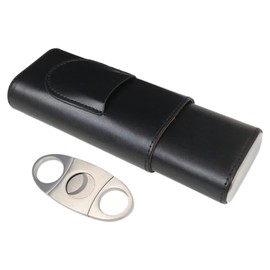 INGQI Black Cigar Case Travel 3- Finger Leather Cigar Case with Cedar Wood Lined with Large Opening Design, Easy to Take out and Put in