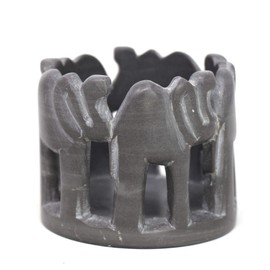Global Crafts Handmade Natural Soapstone Circle of Elephants Sculpture, Dark Natural Stone, Made in Kenya (KSA003-C-ELE)