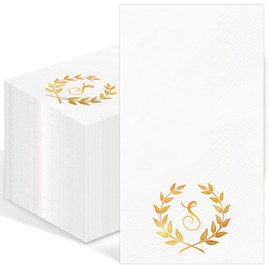 100Pcs Gold Monogram Dinner Napkins Letter S, 3-Ply Disposable Guest Paper Towels for Bathroom Wedding Bridal Shower Birthday Party