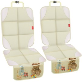 OCCKAI Car Seat Protector for Child Car Seat, 600D Fabric Carseat Seat Protectors, 2 Pack Seat Protector Under Baby Pet Car Seat with Upgraded Non-Slip Backing, Thickest Padding, Mesh Storage Pockets