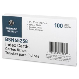 Business Source Unruled White 3" x 5" Index Cards - Pack of 100 (65258)