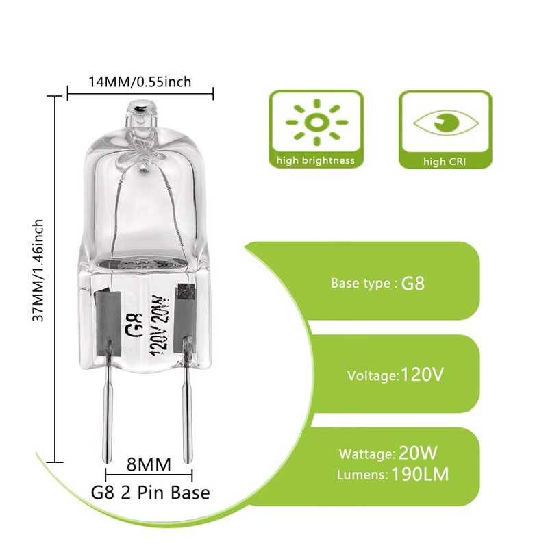 BOGAO G8 Halogen Light Bulbs 20Watt 120Volt Halogen Light Bulb