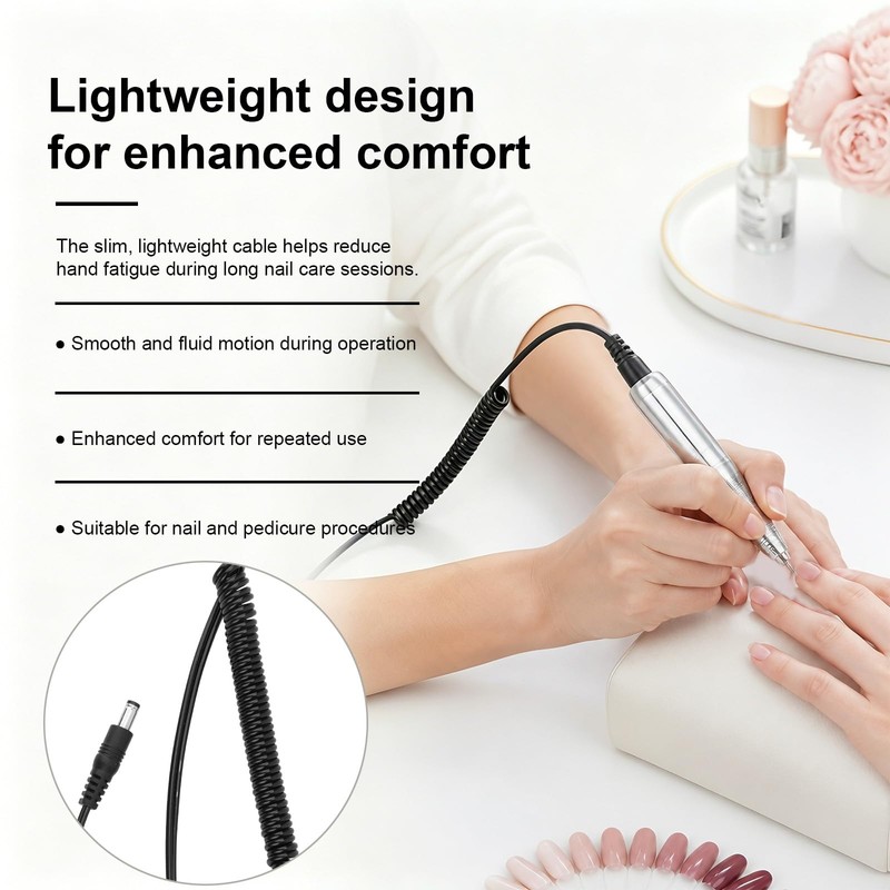 Nail Drill Cord Replacement, 48.5cm/19.1in, 5.5x2.5mm/0.21x0.98in Connector