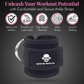 GainsGrove Ankle Strap - Premium Glute Resistance Band for Hip and Leg Workouts, Non-Slip Fabric Booty Bands for Women & Men, Exercise Bands for Home Fitness, and Gym (Black, Pair)