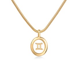 PAVOI 14K Yellow Gold Plated Floating Astrology Pendant Necklace for Women | Horoscope Layered Necklace | Zodiac Necklace Gifts | Gemini Necklace