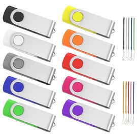 ABLAZE USB Stick 64 GB Pack of 10 High Speed USB 2.0 Memory Stick Swivel Data Storage Metal Memory Sticks Flash Drive (10 Colours)