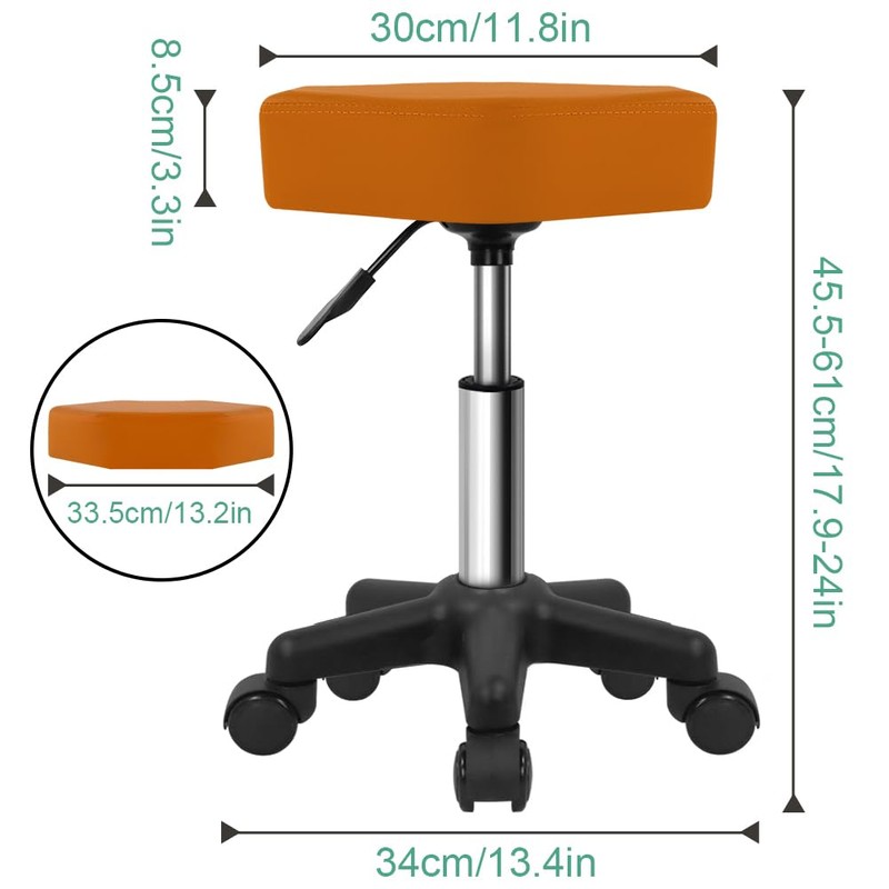 FURWOO Hexagon Rolling Stool Height Adjustable Stool with Wheels for
