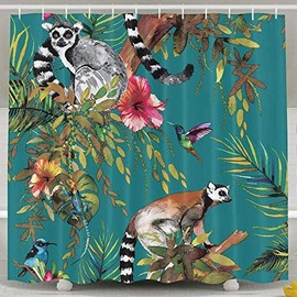 Decams Tropical Jungle Lemur Catta Hummingbird Shower Curtain,Waterproof Polyester Shower Curtain Sets For Men/Women,Multicoloured,60X72inch