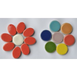 Ceramic Mosaic Set: 10 Oval Red and 10 Round Colourful for Flowers, Flowers, Decoration and More Approx. 35 g
