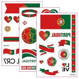 Tatuajes temporales de Portugal, pegatinas faciales con la bandera portuguesa, tatuajes corporales patrióticos rojos y verdes, calcomanías faciales de fútbol de Portugal para la Copa Mundial d