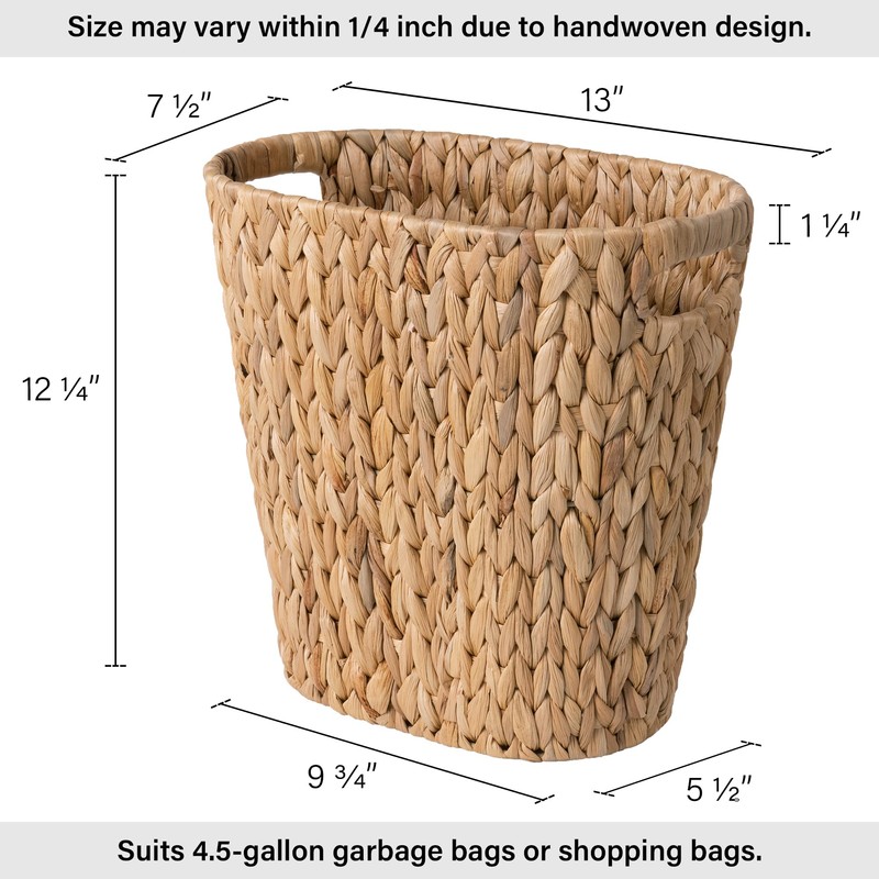 StorageWorks Wicker Waste Basket, Handwoven Water Hyacinth Trash Can with