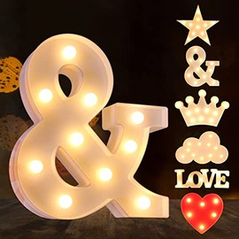 Led Marquee Letter Lights, Laerjin LED Letter Lights Sign Light Up Letters Sign for Home Cafe Bar Party Wedding Birthday Christmas Decoration, Battery Operated Initials Lamp Letters Symbol-&