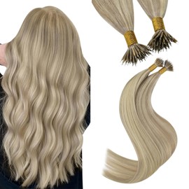 YoungSee Nanoring Extensions Real Hair Blonde Nano Ring Hair Extensions 40 cm Nano Ring Hair Extensions Real Hair Golden Blonde with Medium Blonde Nano Beads Hair Extensions 1 g/Strand 50 g #16/22