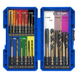 JEFE HEX 20pcs Hex Shank Drill and Tap Set, Quick Change Tap Set and Hex Drill Bit Set for Metal, Hex Combination of Drill and Tap Set for Impact Driver, Thread Tap Set from 6-32 UNC to 1/2"-13 UNC