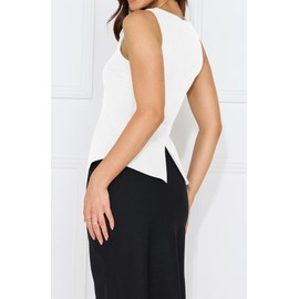 EGOCKAL Vest Tops for Women Casual Crewneck Button Down Waistcoat Sleeveless Business Office Work Blazer Suit Vests