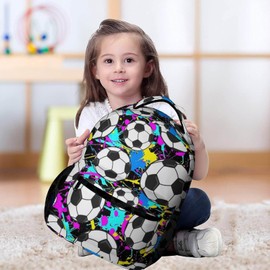 ZCJB-WSRY Soccer Backpack for Kids Girls Boys School, 16 Inches Cool Soccer Theme Bookbag, Adjustable, Lightweight, Large Capacity, Colorful Soccer Backpack for School