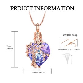 VCCWYQK Heart Tree of Life Urn Necklace for Ashes, Stainless Steel Cremation Jewelry for Women, Ashes Memorial Jewelry (D)