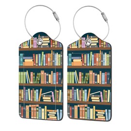 EOBKLAX Luggage Tags for Suitcase,2 Pack Bookshelves Full of Books Luggage Tag with Privacy Flap,Name ID Label and Metal Loop for Women Men Girls Baggage Bag Backpack Instrument
