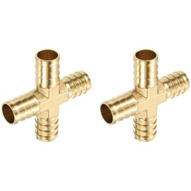 QUARKZMAN 2 pieces brass 4-way pipe fitting, 3/4 inch (19 mm) cross piece barb union screw connection pipe adapter for water/fuel/air transport connecting pipelines