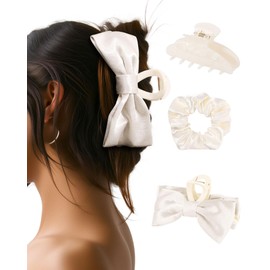 HAIMEIKANG 3 PCs Hair Bow and Acrylic Hair Claw Clips with Hair Scrunchies for Women and Girls, Strong Hold Non-slip Jaw Clips for Thick Thin Hair