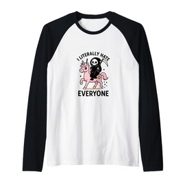 Hate Everyone Grim Reaper Shirt Funny Pink Unicorn Sarcastic Raglan Baseball Tee