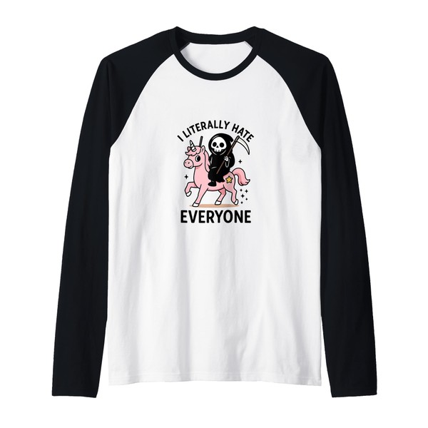 Hate Everyone Grim Reaper Shirt Funny Pink Unicorn Sarcastic Raglan