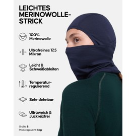 DANISH ENDURANCE 100% Merino Balaclava, Functional Balaclava, Lightweight Balaclava, Ski Mask for Cold Weather, Cycling Hat Under Helmet, Unisex, for Men and Women, Dark navy blue