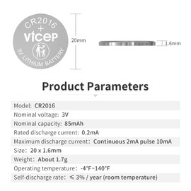 ViCep 5-Pack CR2016 Battery CR 2016 Batteries 3V Lithium Coin Cell for Car Key Fob, Watch, Remote Control, Garage Door Opener & More, Individual Wrapped