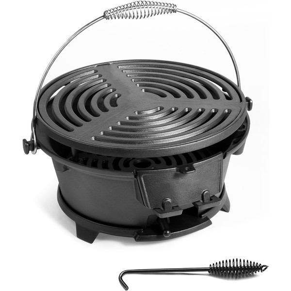 Round Mini Hibachi Grill Outdoor, Portable Small Charcoal Camping Barbecue