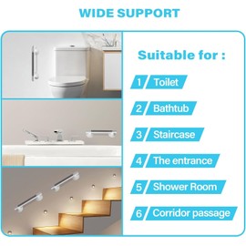 Grab Rail with Suction Cup, Pack of 2 Shower Handles, No Drilling, Max 120 kg, 31 cm Bath Handle with Strong Hold Suction Cup for Seniors, Grab Bar Bathroom (Grey)