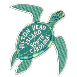 Hilton Head SC w/Sea Turtle Embroidered Premium Patch Iron-On or Sew-On Embroidery Applique - Color: Mint - Nautical Sea Ocean Creatures Beach - Fun Novelty Badge Emblem - Vacation Tourist Souvenir
