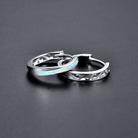 TANGPOET Hoop Earrings for women 925 Sterling Silver Opal Earrings Small Huggie Sleeper Earring Valentines Day Jewelry Gifts for Women Girls Kids Children, 20mm