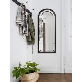 Kate and Laurel Audubon Farmhouse Wall Mirror, 20 x 48, Black, Full Length Arched Mirror for Wall