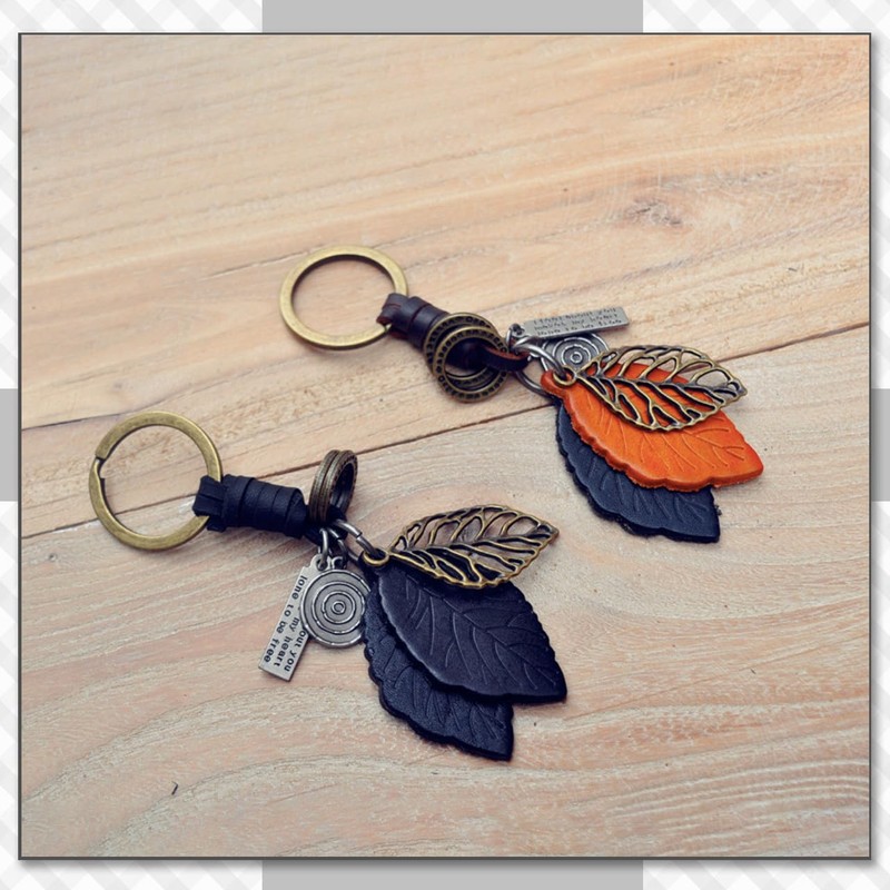 [クロム クレイン] キーホルダー レザー 葉モチーフ おしゃれ デザイン キーリング ナチュラル メンズ