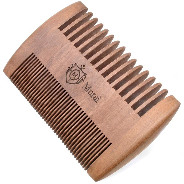 Murai by Giorgio GIOWC Wooden Beard Combs for Men - Dual Action Fine & Wide Tooth Wood Comb, Perfect for Use with Balms and Oils, Pocket Comb for Beards - Cherrywood Beard & Moustache Comb Beard Kit