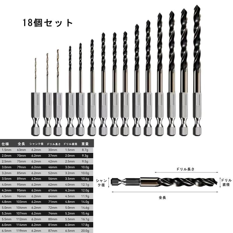 Drill Bit Set, Woodworking Drill, Hex Shaft, Set of 15,