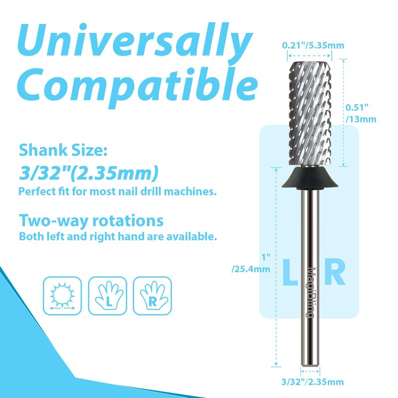 MagiBling Professional Small Barrel Nail Drill Bits Flat Top, 3/32''
