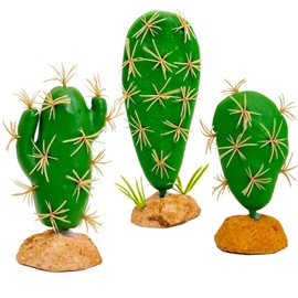 Fhiny Reptile Plants Succulent, 3 PCS Artificial Desert Plants Reptile Decor for Terrarium Lizard Tank Accessories Fake Cactus for Bearded Dragon Chameleon Gecko Lizard Frog Tortoise Snake