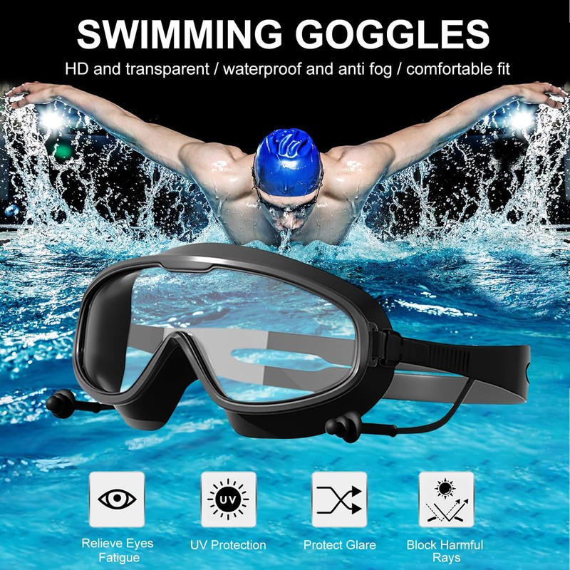 Swim Goggles with Anti-Fog, Wide View, and UV Protection for