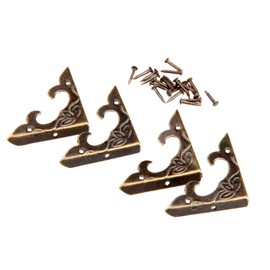 dophee 4Pcs Antique Brass Box Corner Protectors, Vintage Decorative Corner Brackets Guards for Jewelry Box Wooden Case Chest Table Desk Photo Frame, 1.18"x1.18"x0.18"