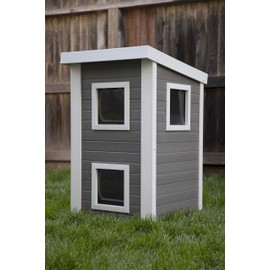 New Age Pet ECOFLEX Outdoor Cat Townhouse, Grey - Weather-Resistant Kitty Shelter, Spacious & Durable Wood Alternative, Ideal for Outdoor Felines
