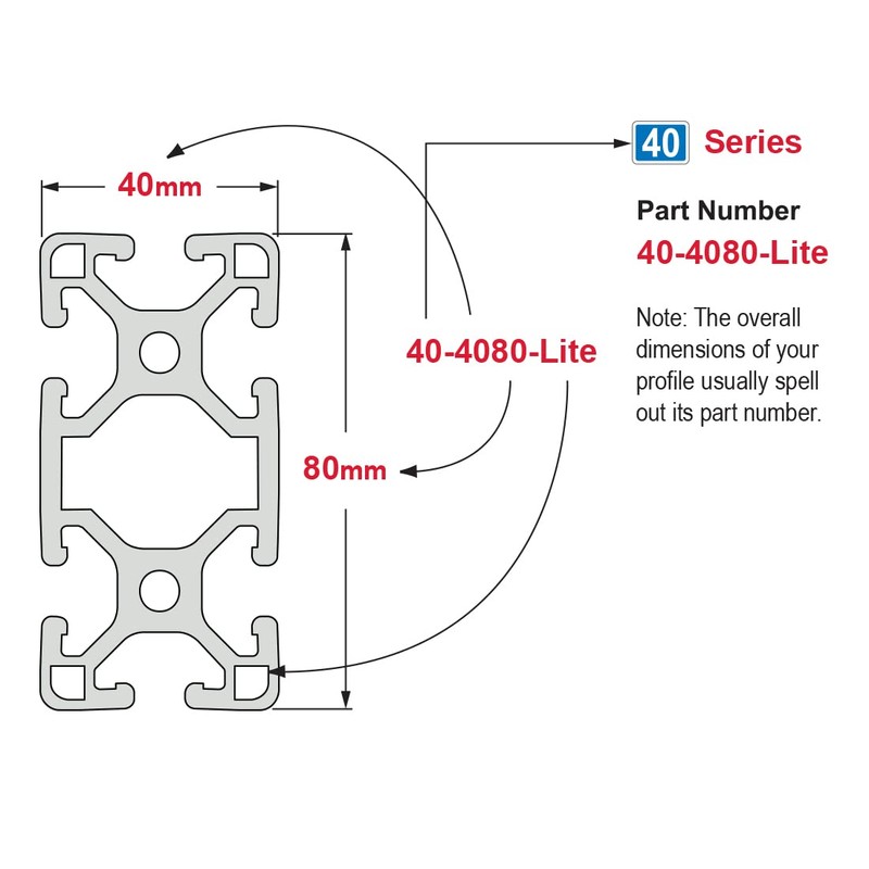 8020, 40-4080, 40 Series 40mm x 80mm 40x80 T-Slotted Aluminum
