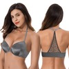 Curve Muse Women's Push-Up Front Close Bra, Underwire Halter, Adds
