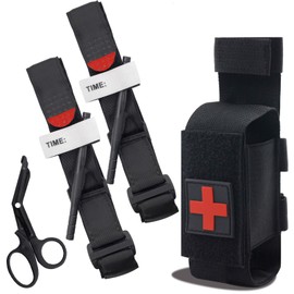 ZITUZY Emergency Tourniquet, 1 Bracket, 1 Trauma Scissors, 2 Tourniquets, Combat Tactical Hemostatic Tourniquet, One-Handed Use, for Outdoor Camping, Hiking and Emergency Medical Treatment