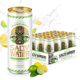 SaltyWater Electrolyte Drink, Lemon Lime – Sugar Free Premium Hydration Drink, Minerals, Taurine, B-Vitamins, Non-Carbonated, Zero Caffeine Electrolyte Sports Drink - 12 Pack (12 oz)