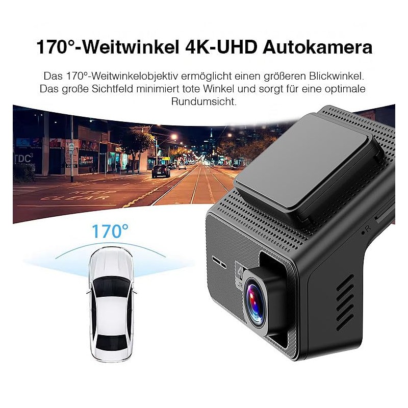 Lescars Autokamera Dashcam: 4K-UHD-Dashcam mit GPS, 1,47″ IPS-Display, G-Sensor, Parkwächter,